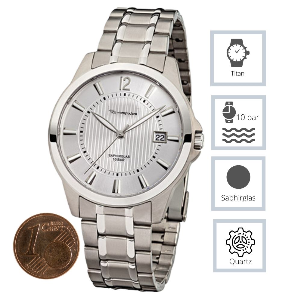 Forstner Herrenuhr Titan mit Metallband
