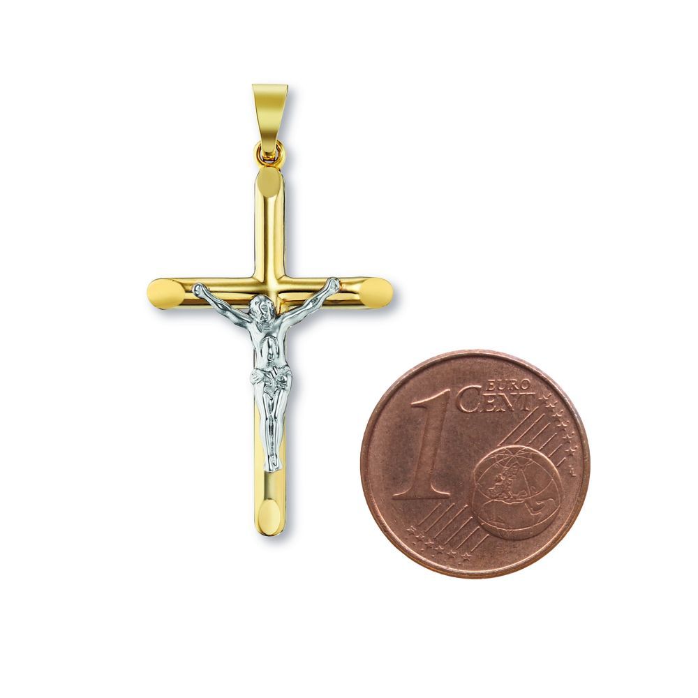 Kreuz Gelbgold mit Korpus zweifarbig oder 925 Silber