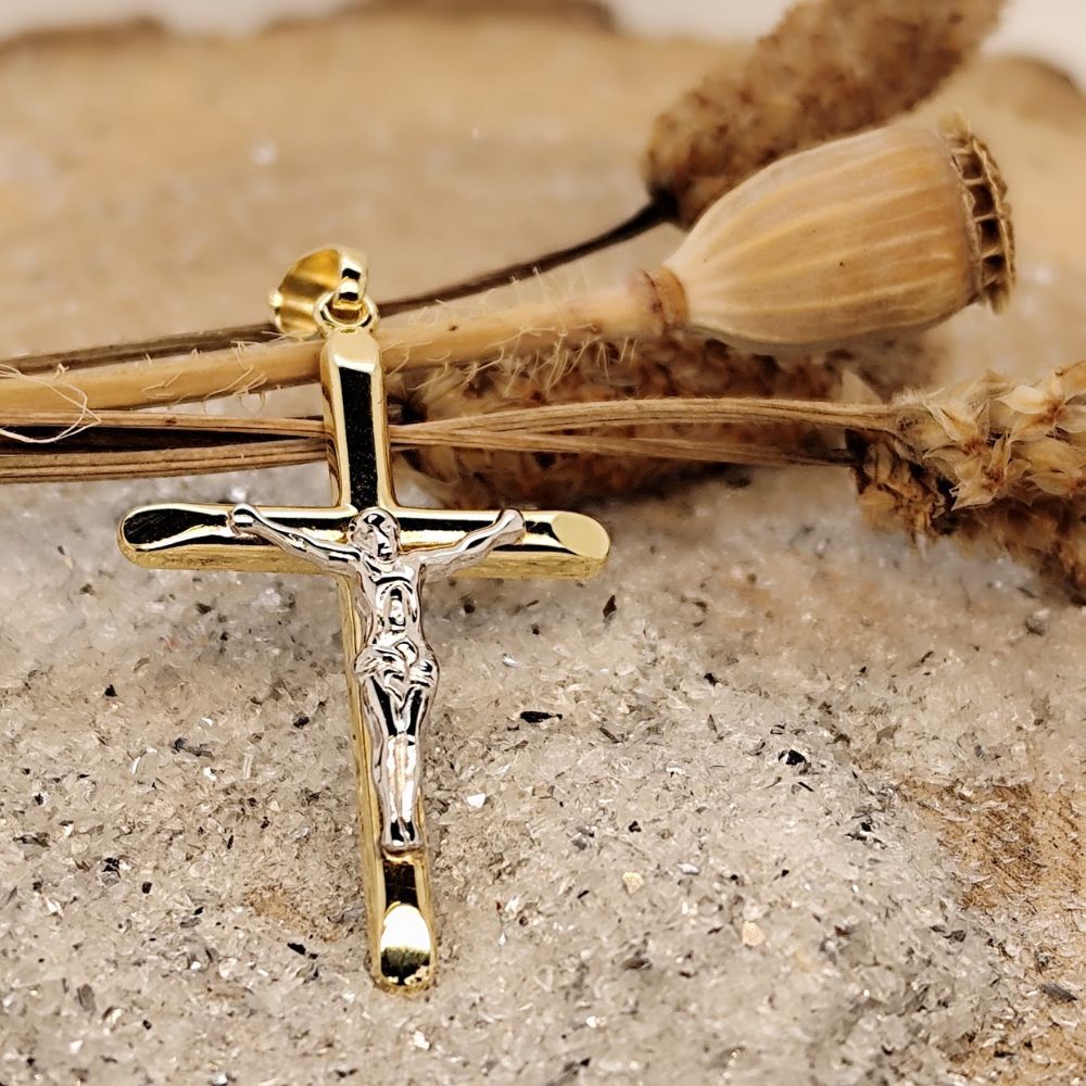 Kreuz Gelbgold mit Korpus zweifarbig oder 925 Silber