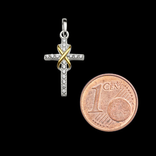 Kreuz Anhänger 925/-Silber zweifarbig mit Zirkonia