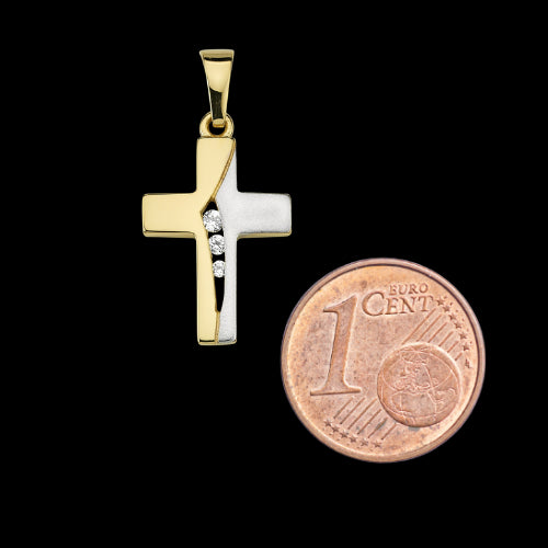 Anhänger Kreuz Gold bicolor mit Zirkonia