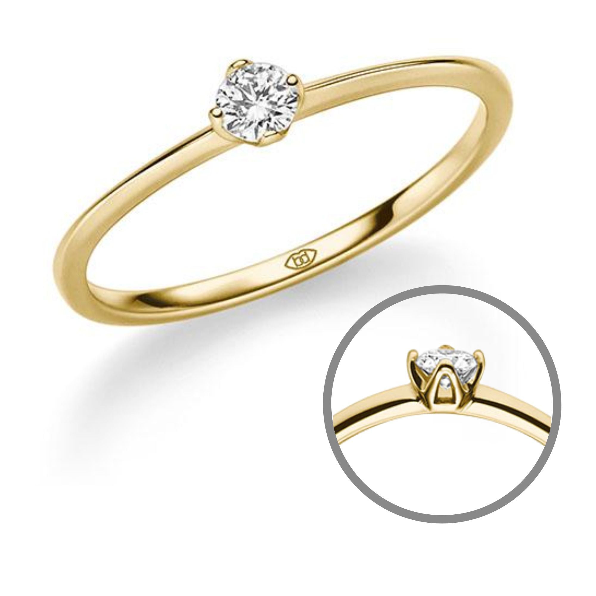 Solitär-Ring Brilliant 0,10ct Weißgold, Platin oder Gelbgold