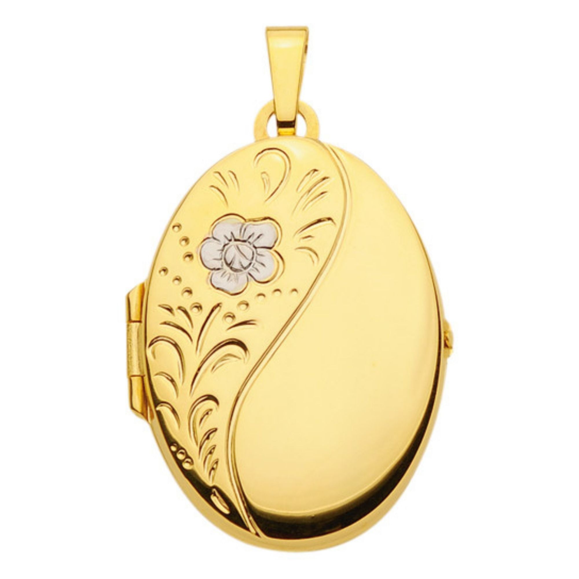 Ovales Medaillon aus Gold mit Blumenmuster